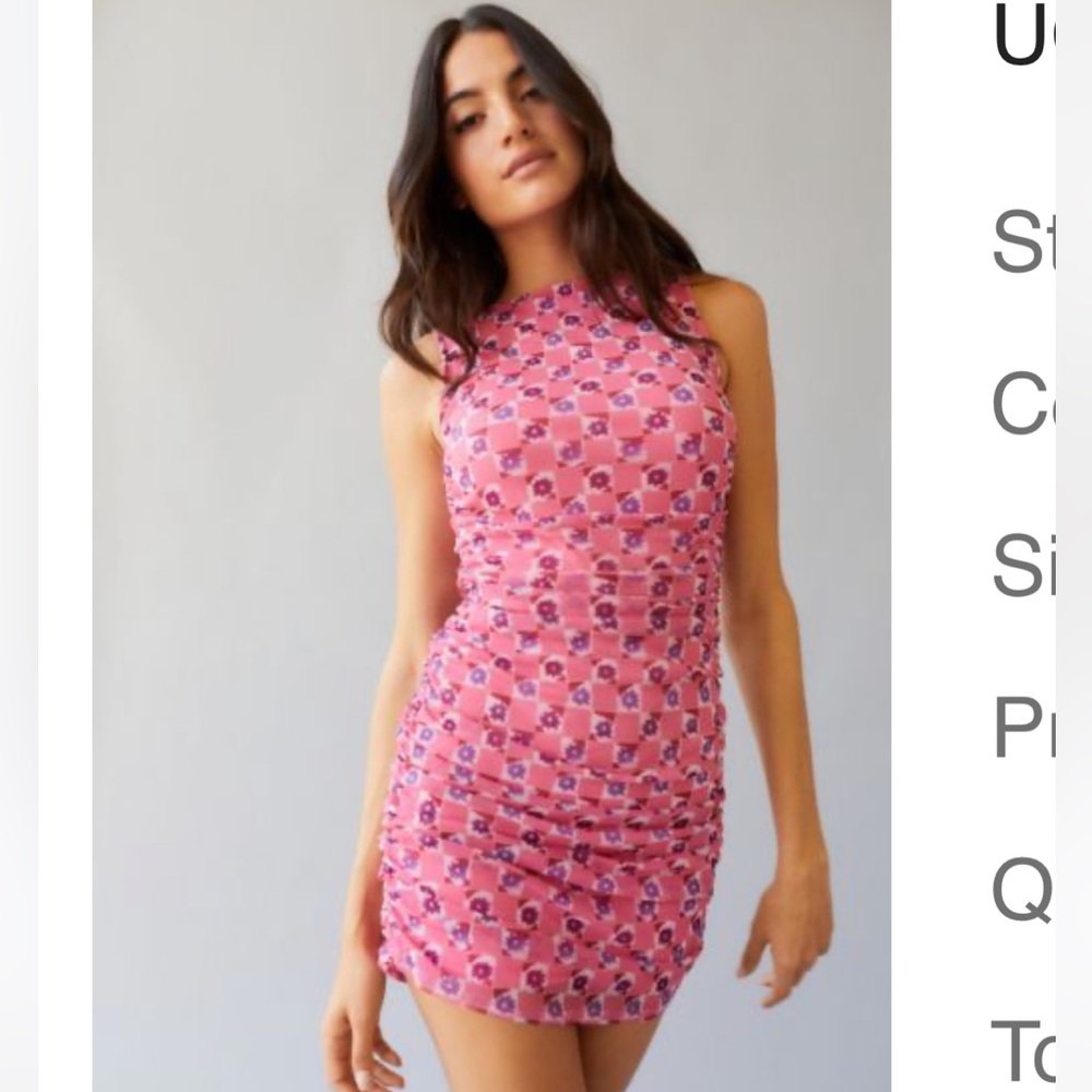 Urban outfitter short bodycon mesh pink purple flower checkered dress sleeveless